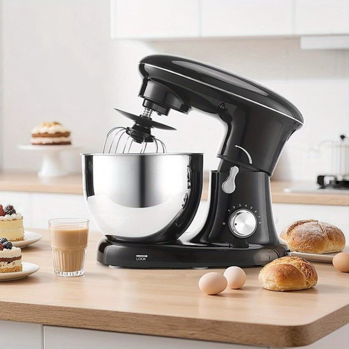 Keukenmixer – Mengmachine – Bakmixer – Deegkneder – Standmixer – 1400W Krachtige Motor – 4,5 Liter RVS Mengkom – Zwart — afbeelding 1