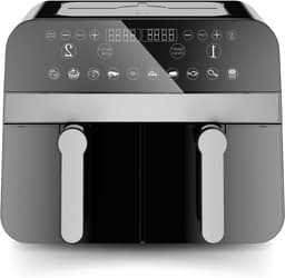 Airfryer Dubbele Mand - Heteluchtfriteuse Gezond Koken - Gezinsmaaltijden Bereiden - Twee Gerechten Tegelijk - 9 Liter - Zwart — thumbnail 1
