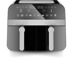 Airfryer Dubbele Mand - Heteluchtfriteuse Gezond Koken - Gezinsmaaltijden Bereiden - Twee Gerechten Tegelijk - 9 Liter - Zwart