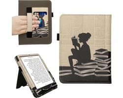 E-reader hoesje - Ereader cover - Bescherming apparaat - Magnetische sluiting - 18.5 x 13.5 x 1.7 cm - Zwart/beige
