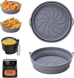 Siliconen vorm voor de airfryer, 2 stuks accessoirevormpjes voor de airfryer, herbruikbare heteluchtfriteusemand, platte ronde opvouwbare panvoering voor airfryer, magnetron en oven (grijs) — thumbnail 1