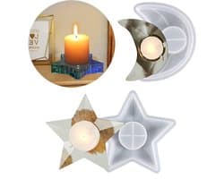 2 Stuks Silicone Mallen voor Kaarsenhouders in Pentagram en Maan Vorm voor Beton, Epoxy en Creatief Handwerk