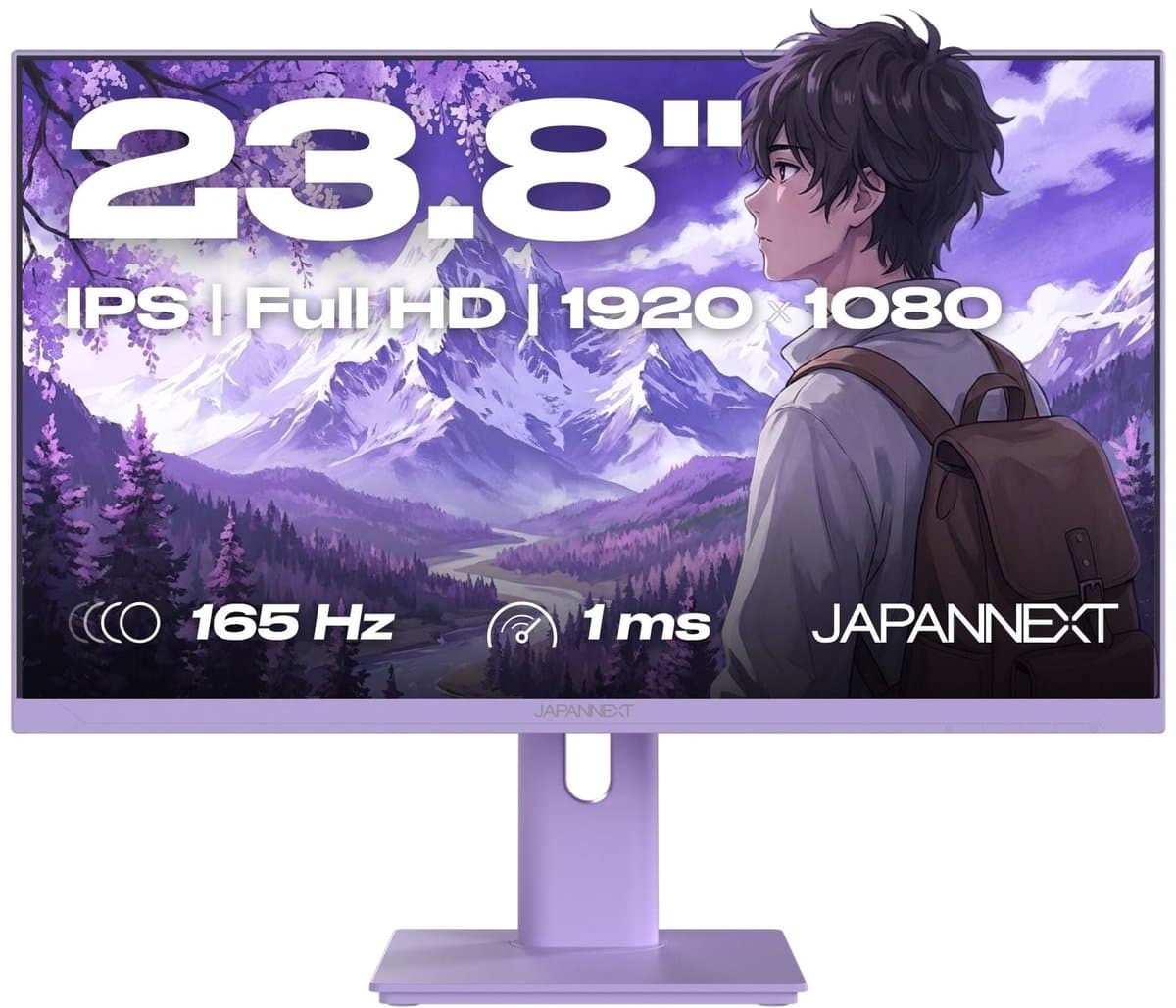 JAPANNEXT Gaming Monitor 23.8" IPS Full HD (1920x1080) 165Hz 1ms Pastel Paars | JN-I238F165-HSP-PP — afbeelding 1