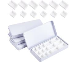 Kleine Lege Waterverf Palet met 24 Halve Emmers en 12 Emmers, Draagbare Metaal Verfdoos voor Studenten en Kunstenaars, Wit, 6.3 x 12.5 x 1.2 cm, Perfect voor Schilderen en Creatieve Projecten