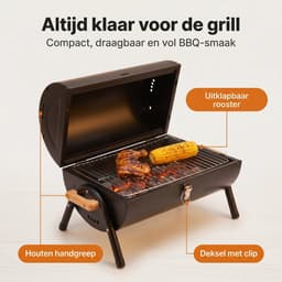 Cheqo® Houtskoolbarbecue - Barbecue Tafelmodel - BBQ Tafelmodel - Tafelbarbecue - Compacte Houtskool Grill - Kolen Barbecue - Draagbaar - voor Camping - Balkon - Picknick - Park en Strand - Cilindervorm - Deksel - Mat Zwart - Mini BBQ — thumbnail 2