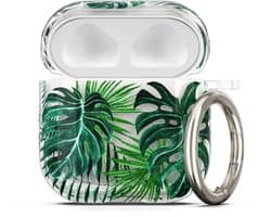 kwmobile Hoes compatibel met Apple Airpods 4 Case - Zachte TPU beschermhoes - Cover in groen / transparant Tropische planten design