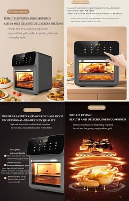 Zichtbare Heteluchtfriteuse - Grote Airfryer - Snel Bakken - Binnenverlichting - 15 Liter Capaciteit - Zwart — thumbnail 4