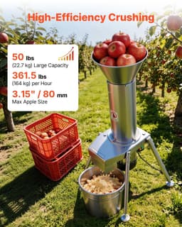 Elektrische fruitmolen - Fruitversnipperaar - Vermogen 1100 W - Roestvrij staal 304 - Hele Appels tot Ø 80 mm - Capaciteit 164 kg/u - Voor Appels, Peren, Wortelen, Aardappelen — thumbnail 2