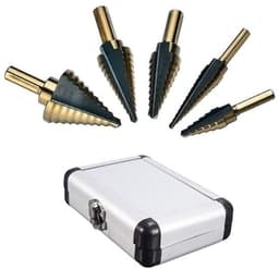 5-delige set titanium gecoate trappenboren met HSS driehoekige schacht in Brits systeem, geschikt voor multifunctioneel boren van 1/4 tot 1-3/8 inch, duurzaam en nauwkeurig — thumbnail 1