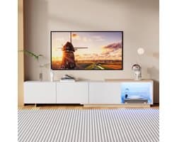 Tv-meubel met led - Uittrekbaar dressoir - Woonkamer meubel - Verstelbare lengte - 163-240 cm - Wit en hout