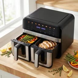 9.4L Airfryer met 2 Kamers & Kijkvenster – Dubbele Heteluchtfriteuse 8-in-1 – Touchscreen & Antiaanbak Mandjes — thumbnail 6