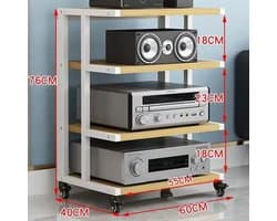 Audio Video Kast - Stereo Meubel - Media Opslag - Vier Tier Ontwerp - Wit Walnoot