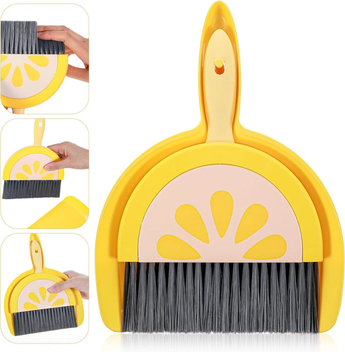 Mini Handveger Schep - Tafel Bezem Set - Snel Opruimen - Lichtgewicht Compact - 23.5 x 20 cm - Geel — afbeelding 1