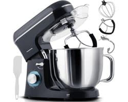 Keukenmachine 1400W - Mixer apparaat - Bakken en koken - 6 snelheden - 6 Liter kom - Zwart zilver