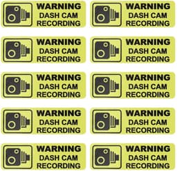 aladdien - Dashcam Waarschuwingsstickers - Verbeterde Veiligheid - Geel - PVC - 10 Stuks - Geschikt voor Auto - 89x28 mm — thumbnail 1