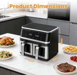 LUMÈ STORE Airfryer 9L Dual Zone – Heteluchtfriteuse – 2000W – Dubbele Mand – Touchscreen – 12 Programma’s – Kijkvenster – RVS – Zwart — thumbnail 4
