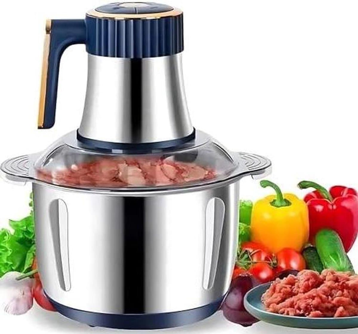 Keukenmachine - Hakmolen - Voedselbereiding - Zes roestvrijstalen messen - 5 liter inhoud - Zilverkleurig — afbeelding 1