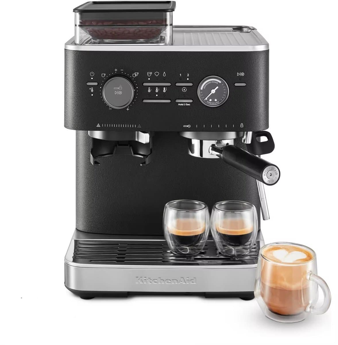KitchenAid Pistonmachine met Koffiemolen - 5KES6551EBK - Ingebouwde koffiemolen - Kantelbaar stoompijpje - 15 bar pomp en drukmeter - Vulkaanzwart — afbeelding 1