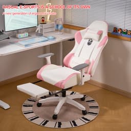 FOXSPORT Gamestoel - Gaming Chair - Ergonomisch - Verstelbaar - Met lendensteun en hoofdsteun - Met voetsteun - Bureaustoel - Racing -Wit/Roze — thumbnail 4