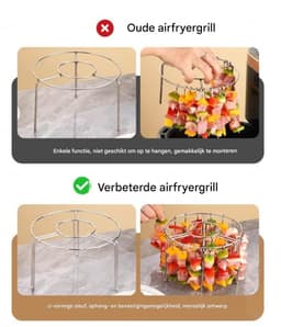 Kebabrek voor airfryer - Antiaanbakgrill - Kebabset met thermische circulatie - Grill voor airfryer - Met ronde ophanging - Multifunctioneel verticaal kebabrek - Geschikt voor BBQ-keuken thuis - 48 spiesen - Geschikt voor airfryer, oven, enz. - Zilve — thumbnail 7