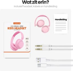 Xssive WKH02 Koptelefoon Kinderen - Bluetooth 5.4 - Kinder Koptelefoon Draadloos, Microfoon & Volumebegrenzing - Vanaf 2 jaar - Verstelbaar - Roze — thumbnail 3