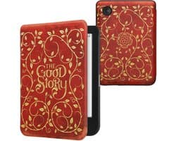 kwmobile e-reader hoesje geschikt voor Kobo Clara BW / Colour hoes - E reader flip case met magnetische sluiting - Ereader cover - Sprookjesboek design in geel / oranje / rood