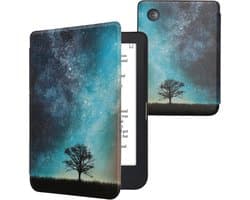 kwmobile e-reader hoesje geschikt voor Kobo Clara 2E hoes - E reader flip case met magnetische sluiting - Ereader cover - Sterrenstelsel en Boom design in blauw / grijs / zwart