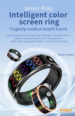WizBay Premium Select® Smart Ring Color LED Zwart - Maat 11 - Hartslag Slaap Zuurstof - Gesture - Multi Sport Modi — thumbnail 5