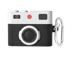 Ainy - PRO Retro vintage camera hoesje zwart | Geschikt voor Apple Airpods Pro 2 / Pro 1 | Siliconen case met sleutelhanger | schokbestendig | Uitsparing voor oplaadpoort & draadloos opladen ondersteund