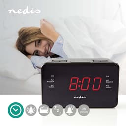 Nedis Wekkerradio - AM / FM - Tijdprojectie - Snoozefunctie - 2 Alarmen - Zwart — thumbnail 3