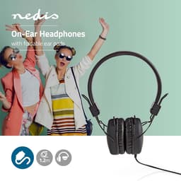 Nedis Bedrade On-ear Koptelefoon - 3,5 mm - Kabellengte: 1.20 m - Zwart — thumbnail 2