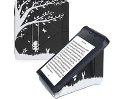 kwmobile e-reader hoesje geschikt voor Kobo Libra 2 hoes - Ereader flip case met standaard - E reader cover van kunstleer - In wit / zwart