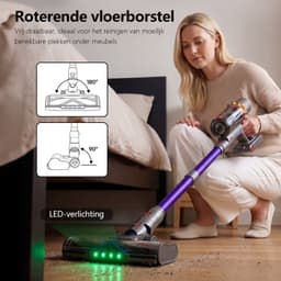 Vovtenza -Steelstofzuiger - Draadloze stofzuiger - 70000 PA zuigkracht - LED-display - Zakloos-werkt op batterijen - Geschikt voor dierenharen - Wordt geleverd met 4 verschillende opzetstukken - 3 zuigstanden - Anti-klit vloerborstel - 1,8 liter-Goud — thumbnail 4