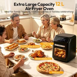 Heteluchtfriteuse, 12 l heteluchtoven, mini-oven, 1800 W, heteluchtoven met digitaal led-display, fruitdehydrator, barbecue | Heteluchtoven, 1800 W, 7 accessoires, 12-in-1 AirFryer, warmhoudfunctie, vaatwasmachinebestendig — thumbnail 2