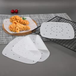 Luchtfriteuse Liners 400 stks, Beasea 6.5 Inch Luchtfriteuse Perkament Papier Wit Luchtfriteuse Filter Papier Vierkant Geperforeerd Perkament Papier Bamboe Stoompapier voor Luchtfriteuse en Stoommand — thumbnail 3