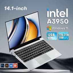 Laptop Computer - 12GB RAM 512GB SSD - 14.1 Inch IPS Scherm - Intel Atom E3950 - Windows 11 Pro - Zwart - Notebook — thumbnail 1
