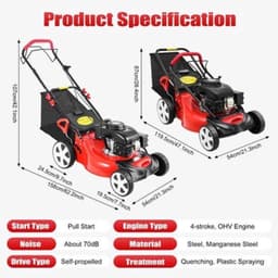 Benzine Grasmaaier Zelfrijdend - 140 cc Motor - 51 cm Maaibreedte - 60 L Opvangbak - Staal Nylon Mangaanstaal - Voor Grote Tuinen — thumbnail 1