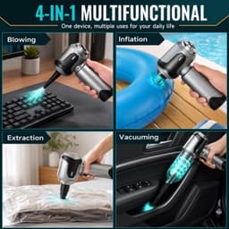 Handstofzuiger, accu, autostofzuiger, sterk, 26000 Pa, 4-in-1 mini-stofzuiger, draadloos, Car Vacuum Cleaner Air Duster, draagbaar, licht en oplaadbaar voor auto, thuis, huisdieren, zilvergrijs — thumbnail 3