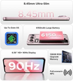 DOOGEE Note 60 Smartphone - 6,56" - Android 16 - 32GB(3+29) RAM - 128GB ROM - 6150 mAh - Lichtgewicht 190 g - 3,5 mm hoofdtelefoonaansluiting - NFC - GPS - Blauw — thumbnail 4