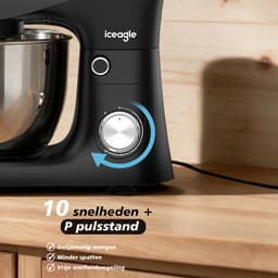 Keukenmixer - Stille Werking - 5L Mengkom - 10 Snelheden - Inclusief Deeghaak, Garde & Menghaak - Keukenrobot - Zwart — thumbnail 3