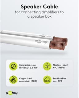 Goobay luidsprekerkabel 10 m wit op rol, 2 x 2,5 mm² CCA-aders met polariteitsmarkering, flexibele PVC-mantel voor hifi en home cinema — thumbnail 4