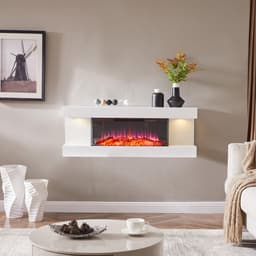 Elektrische Wandhaard - 1800 W Wit - Modern Design - LED Vlameffect - Voor Binnen - Decoratieve Haard — thumbnail 1