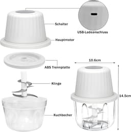 Elektrische uiensnijder - uienhakmolen - groentehakmolen - mixer - multifunctionele hakmolen - 400 ml - werkcontainer met type C-oplaadkabel voor vlees - uien - knoflook - noten (wit) — thumbnail 5