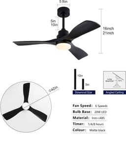 DESMIU Plafondventilator Met Verlichting – 107 cm – Stille Omkeerbare Gelijkstroommotor – ABS – Zwart – Afstandsbediening Met Dimbaar Licht — thumbnail 5