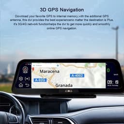 Dashcam voor Auto - 10" 4G Android 8.1 Dashcam - GPS Navigatie, Dual 1080P Camera - ADAS Rijhulp - Parkeermodus - Achteruitrijcamera - WiFi - Bluetooth - G-Sensor - Loop Recording - Zwart — thumbnail 2