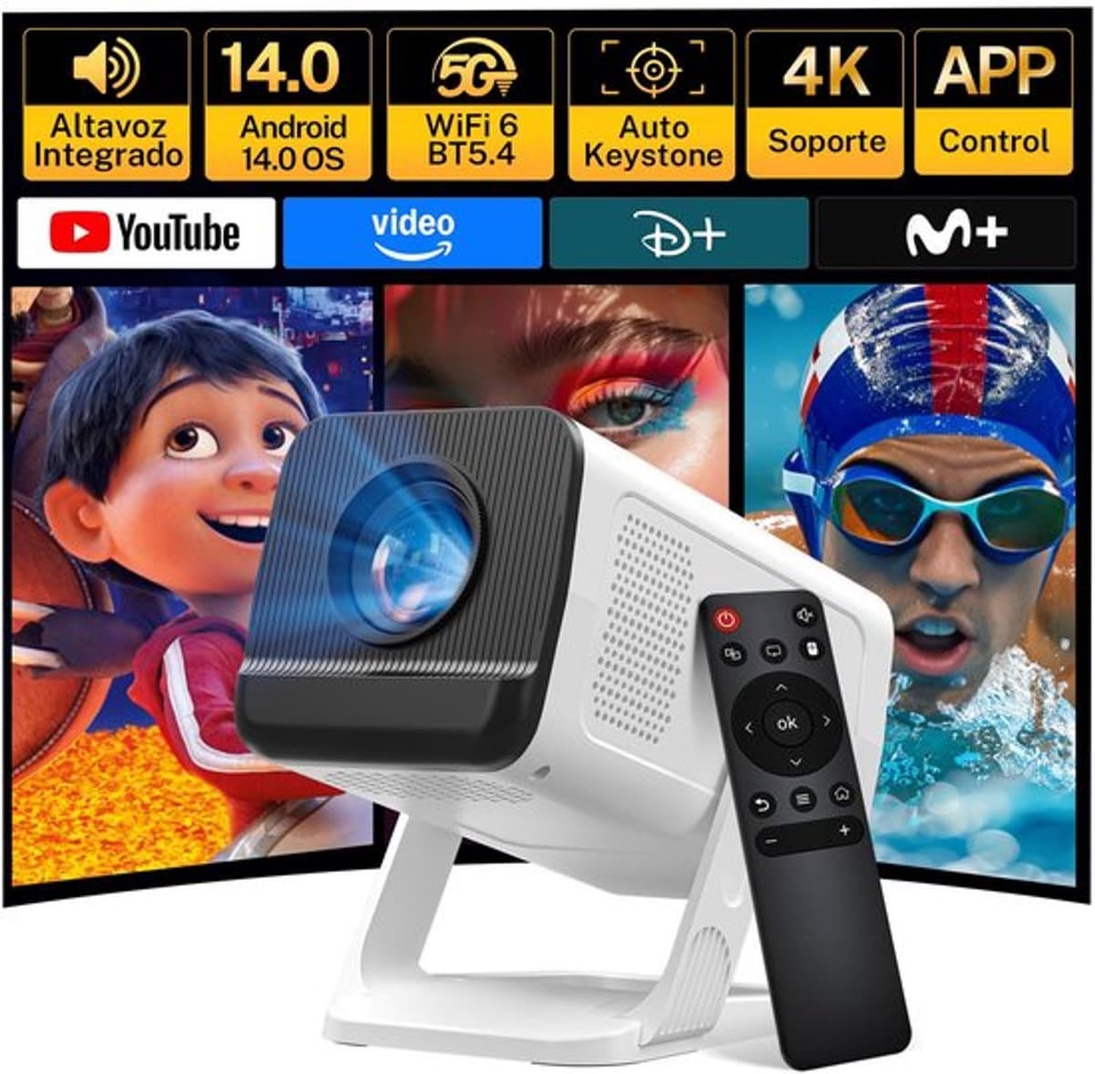 Mini Beamer 1280 X 720 - 4K Ondersteuning - Wi-Fi 6 Bluetooth 5.4 - LCD Scherm - Draagbaar - Voor Thuisbioscoop Gamen En Binnen — afbeelding 1