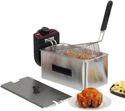 Elektrische friteuse - Frituurpan op olie - Thuis frituren - Roestvrij staal - 3 Liter - Zilver — thumbnail 1