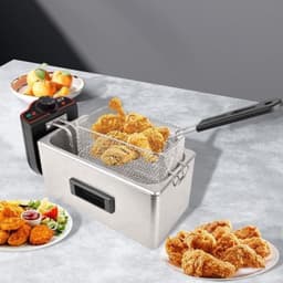 Elektrische friteuse - Frituurpan op olie - Thuis frituren - Roestvrij staal - 3 Liter - Zilver — thumbnail 2