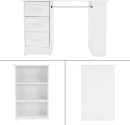 Bureau met drie laden drie legplanken en toetsenbordlade 110x49x75 cm Wit hout ML-Design — thumbnail 2