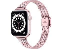 By Qubix - Geschikt voor Apple Watch bandje - Stainless steel slim fit bandje - Rosé pink - Geschikt voor Apple Watch 44mm / 45mm / 46mm / 49mm (Ultra 1,2 en 3) - Smartwatch bandje